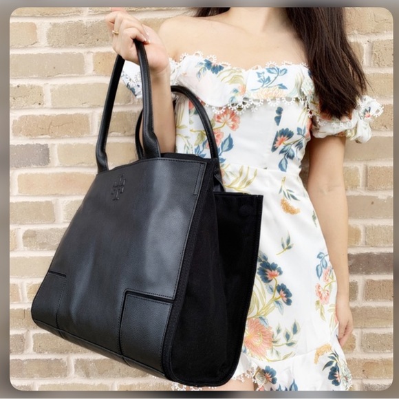 Tory Burch Handbags - 💯Tory Burch Ella Canvas Leather Tote in Black Leather